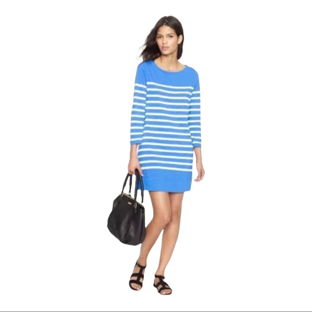 J CREW WOMEN'S STRIPED TUNIC DRESS 3/4 SLEEVE BLUE/WHITE SIZE S